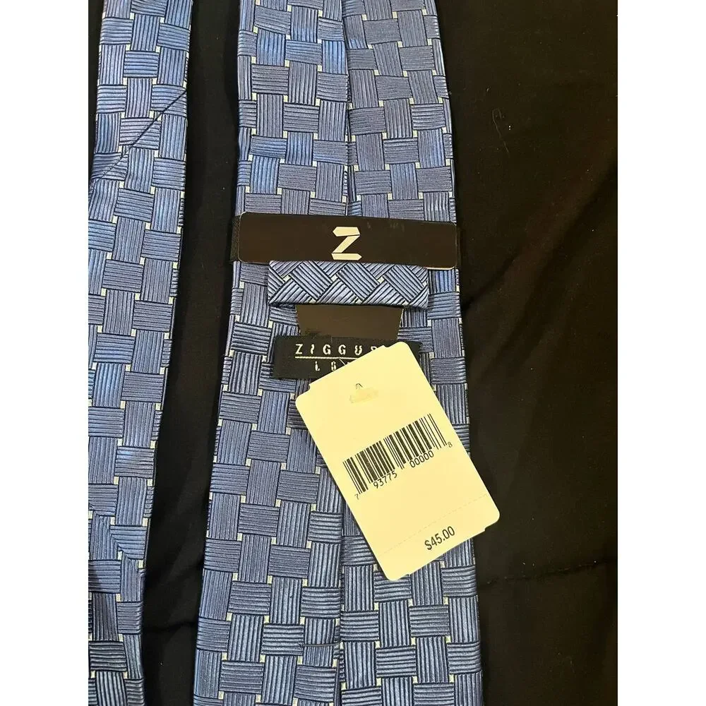 Ziggurat Men's Necktie NWT 100% Silk Blue Woven Pattern Office Career MSRP $45